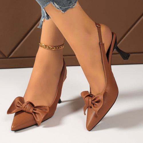 Damen Slingback Pumps mit aufwendiger Schleifen-Applikation und elegantem Absatz EB