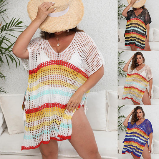 Damen luftiger Strandüberwurf mit buntem Lochdesign EB