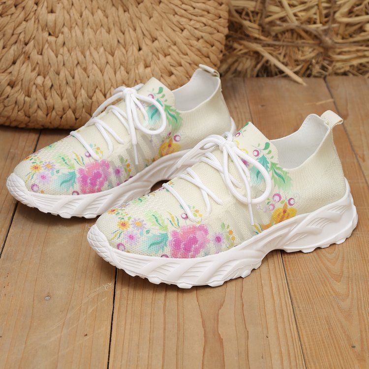 Damen modische Sneakers mit floralem Design und atmungsaktiver Textiloberfläche EB