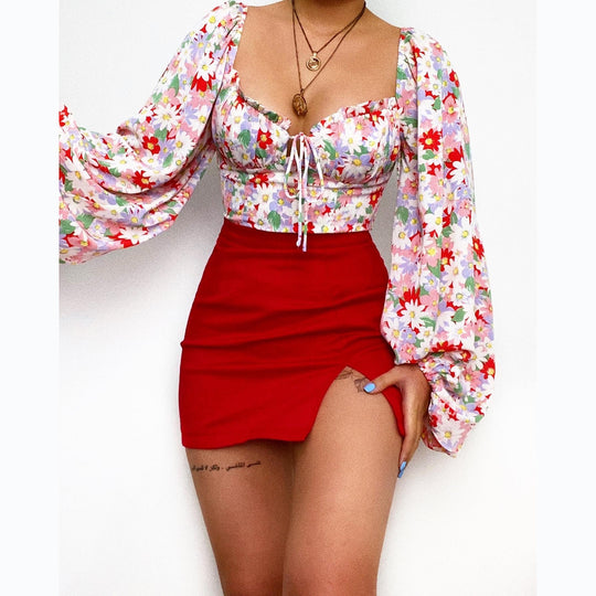 Damen Bluse mit Puffärmeln und floralem Muster EB