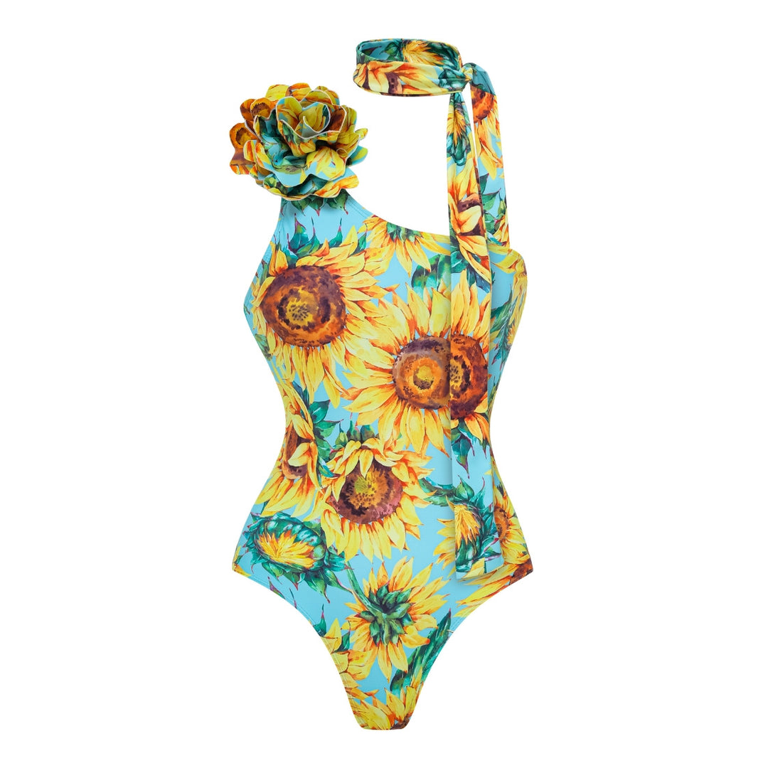 Damen Einseitiger Badeanzug mit floralen Applikationen EB