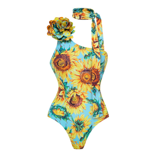 Damen Einseitiger Badeanzug mit floralen Applikationen EB