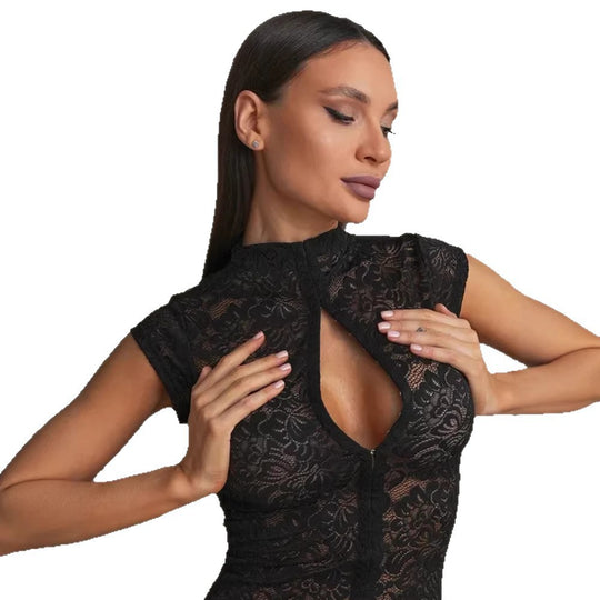 Damen Spitzenbluse mit Stehkragen EB