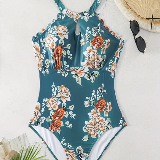 Damen Einteiliger Badeanzug mit elegantem Schnitt und floralem Design EB
