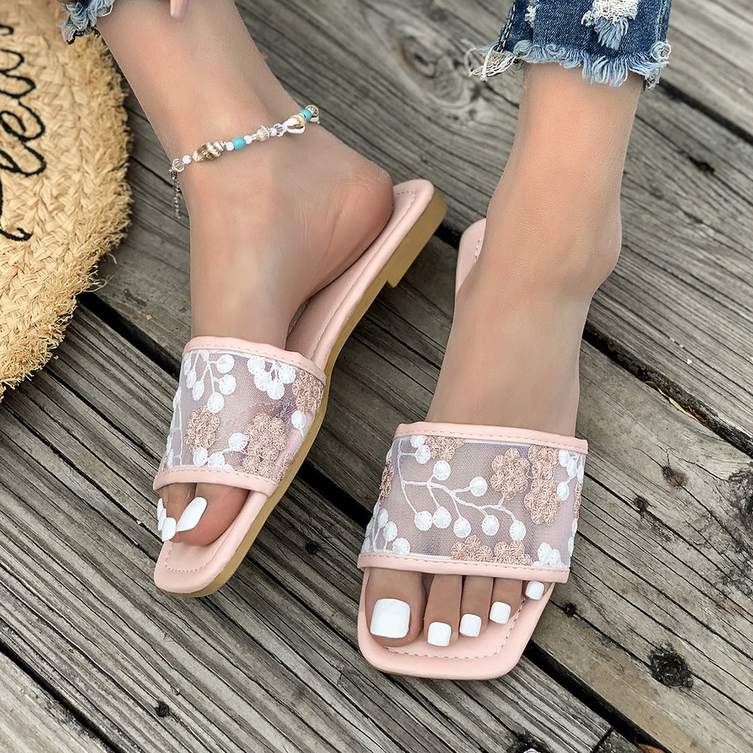 Damen elegante Riemensandalen mit floralem Netzdesign EB