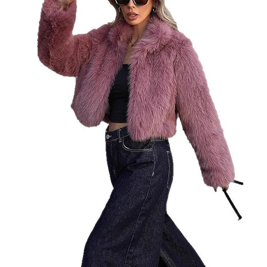 Damen Kurze Kunstpelzjacke mit weichem Fell und eleganter Silhouette EB
