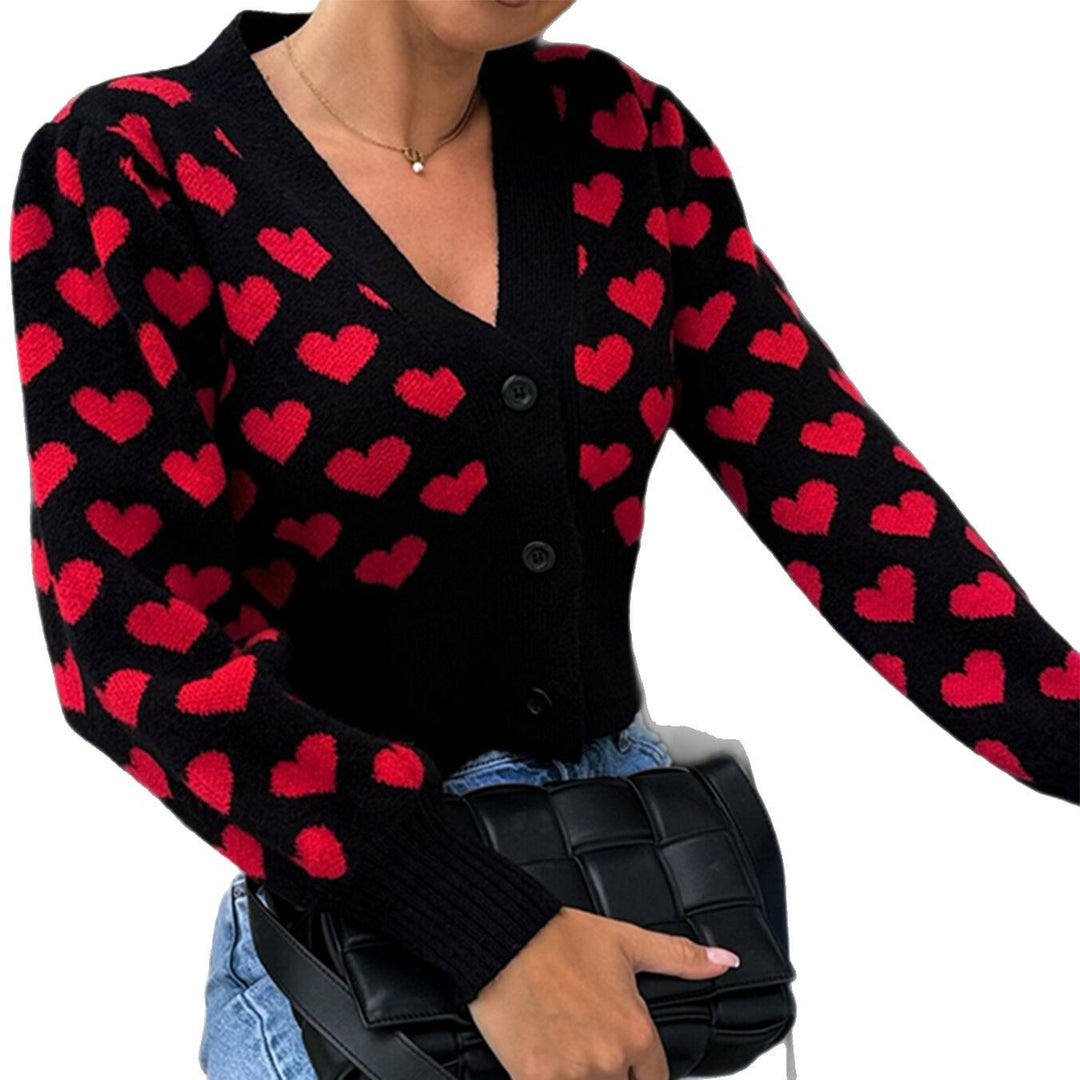 Damen Strickjacke mit Herzmotiv und dekorativen Knöpfen EB