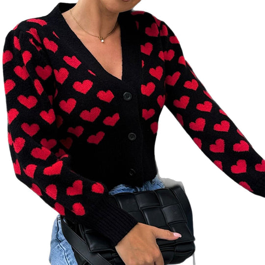 Damen Strickjacke mit Herzmotiv und dekorativen Knöpfen EB