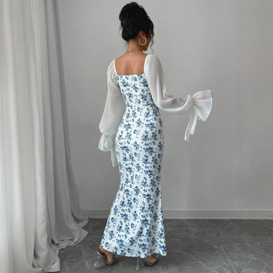 Damen Maxikleid mit floralem Print und elegantem Chiffonüberwurf EB