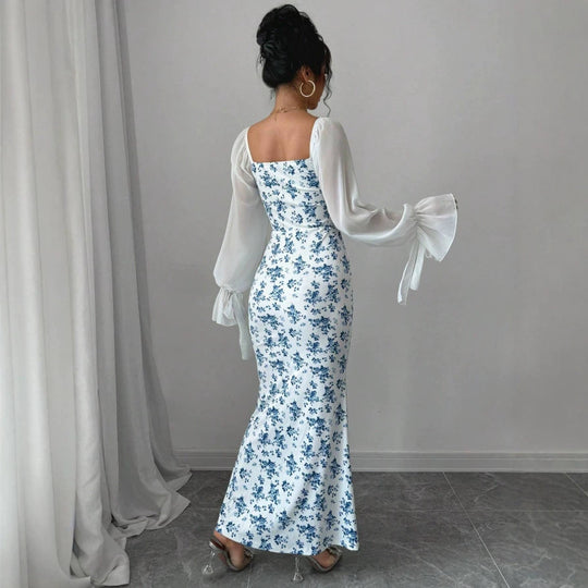 Damen Maxikleid mit floralem Print und elegantem Chiffonüberwurf EB