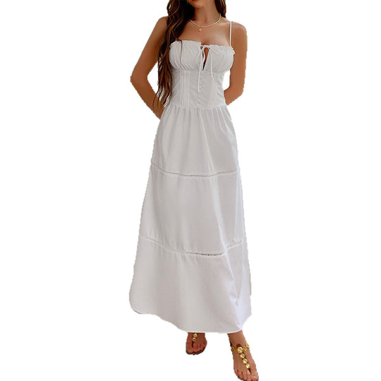 Damen Luftiges Sommerkleid mit Rüschendetails und Kordelzug EB