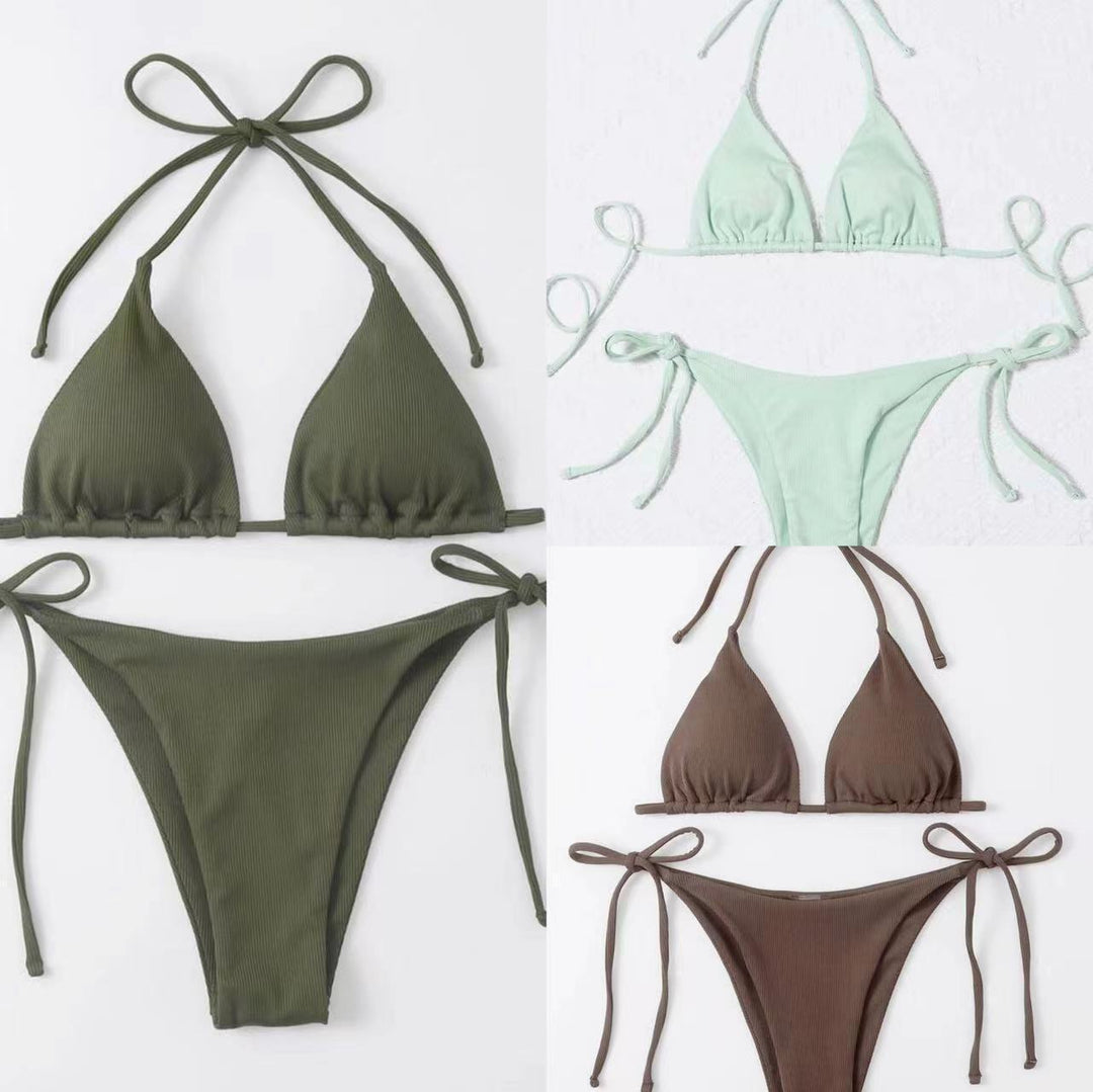 Damen Triangel-Bikini mit verstellbaren Trägern und Ripp-Design EB