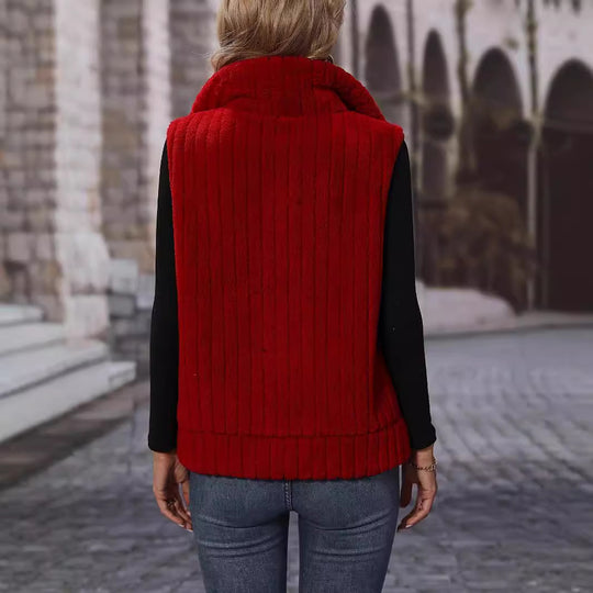 Damen Flauschige Weste mit Karomuster und Taschen EB