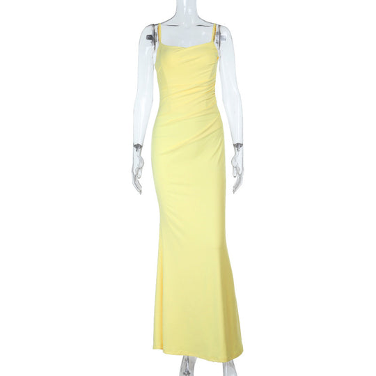 Damen figurbetontes Maxikleid mit Spaghettiträgern und raffinierten Rüschendetails EB