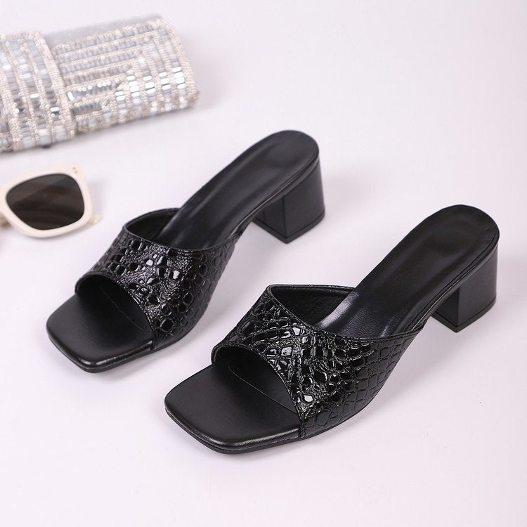 Damen Offene High-Heel Mules mit luxuriösem Schlangenleder-Design EB