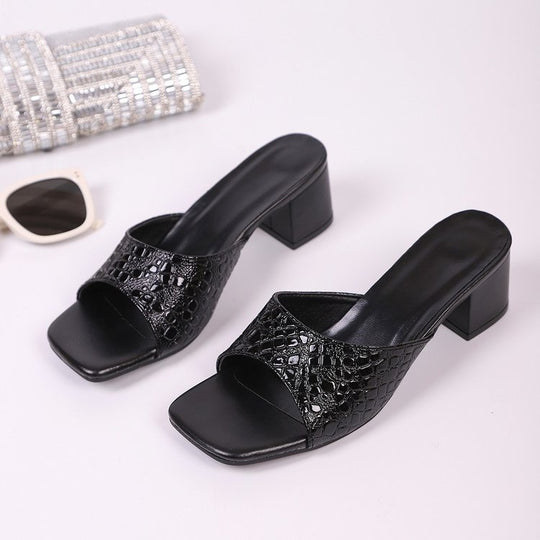 Damen Offene High-Heel Mules mit luxuriösem Schlangenleder-Design EB