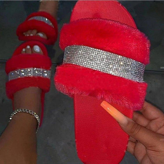 Damen Glamouröse Hausschuhe mit funkelnden Strass-Applikationen EB