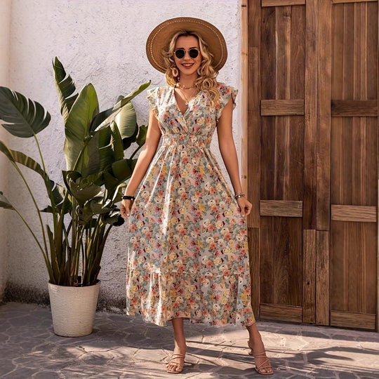 Damen Maxikleid mit fließendem Schnitt und Rüschen EB