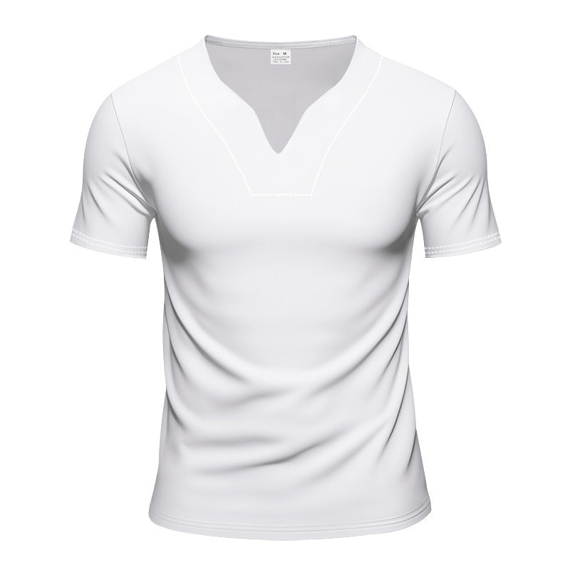 Herren nan schlank geschnittenes Kurzarmshirt mit eingelassener V-Einkerbung und dekorativer Ziernaht EB