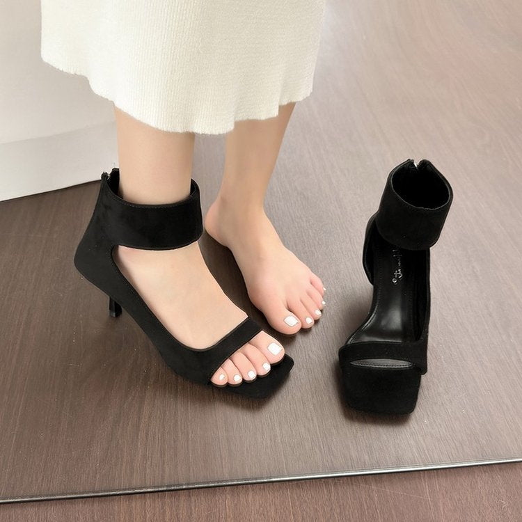 Damen elegante High Heel Sandalen mit breitem Fesselriemen EB