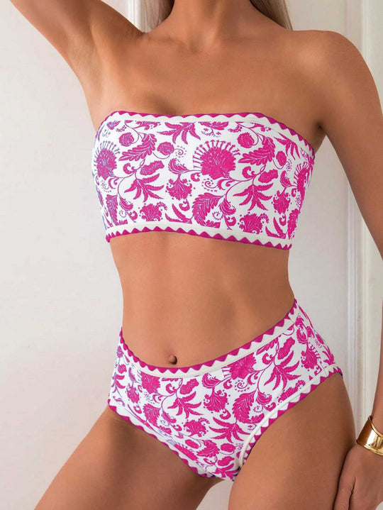 Damen Bandeau-Bikini mit trendigem floralen Design EB