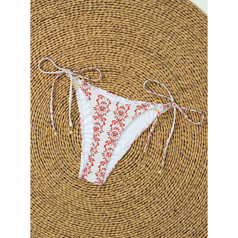 Damen Dreieck-Bikini mit dekorativem Ring und verstellbaren Bindebändern EB