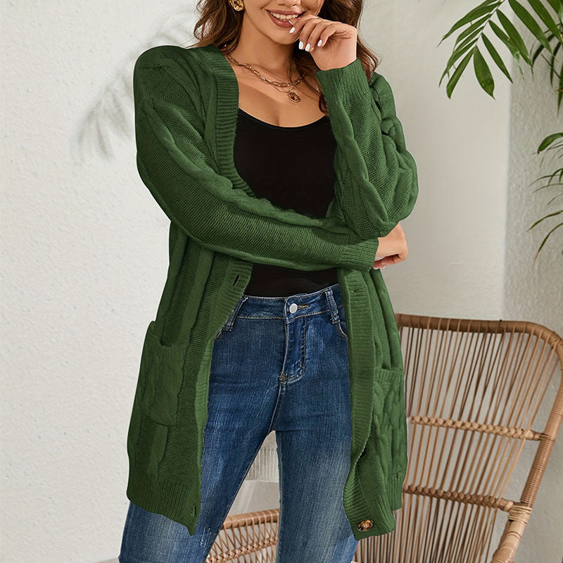 Damen Strickjacke mit großem Zopfmuster und praktischen Taschen EB