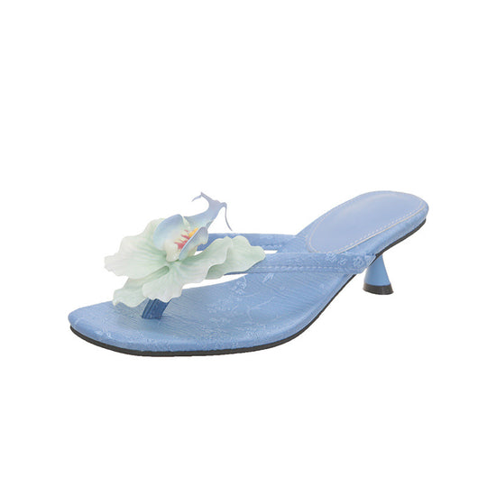 Damen elegante Zehentrenner mit floralem Dekor und modischem Absatz EB