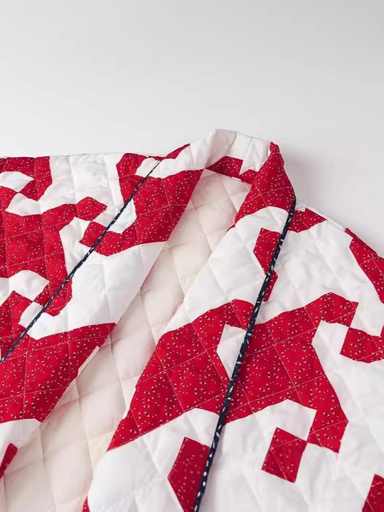Damen gestepptes Überwurfjacke mit modernem Grafikdesign und großzügigen Taschen EB