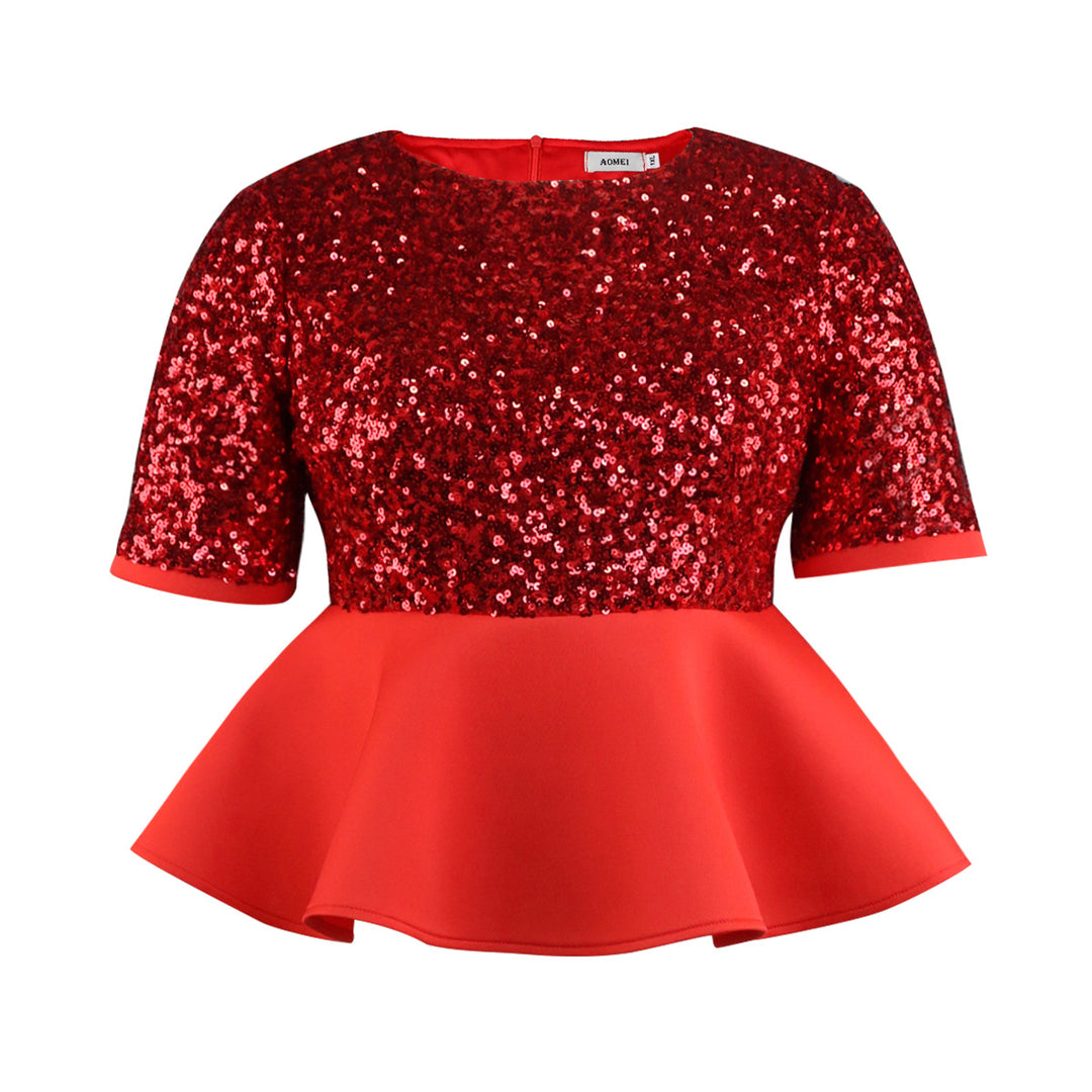 Damen Elegantes Glitzeroberteil mit peplum Saum EB