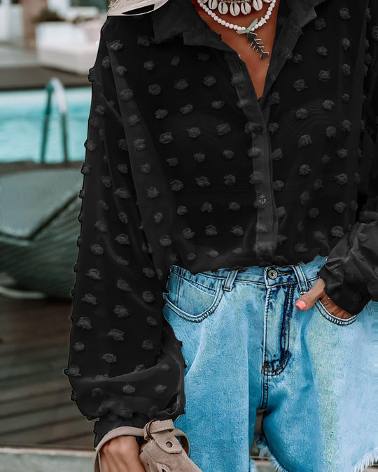 Damen lockeres Oberteil mit transparenten Punktdetails und elegantem Schnitt EB