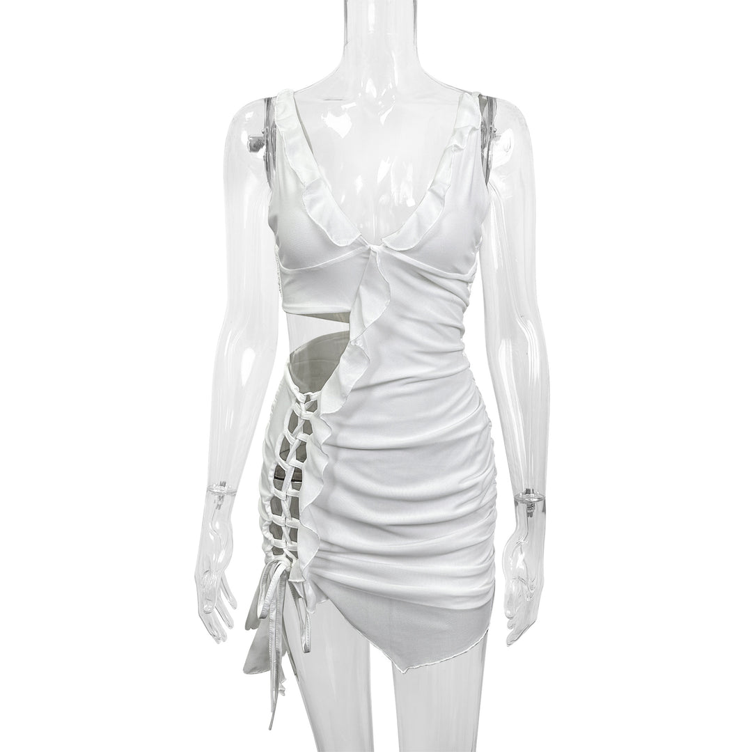 Damen Raffiniertes Minikleid mit asymmetrischen Rüschenelementen und Cut-Out Detail EB