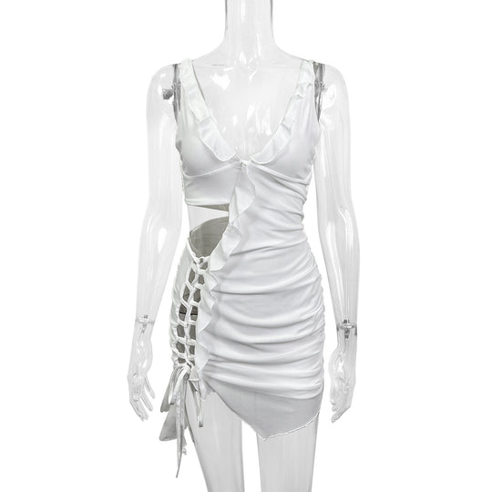 Damen Raffiniertes Minikleid mit asymmetrischen Rüschenelementen und Cut-Out Detail EB