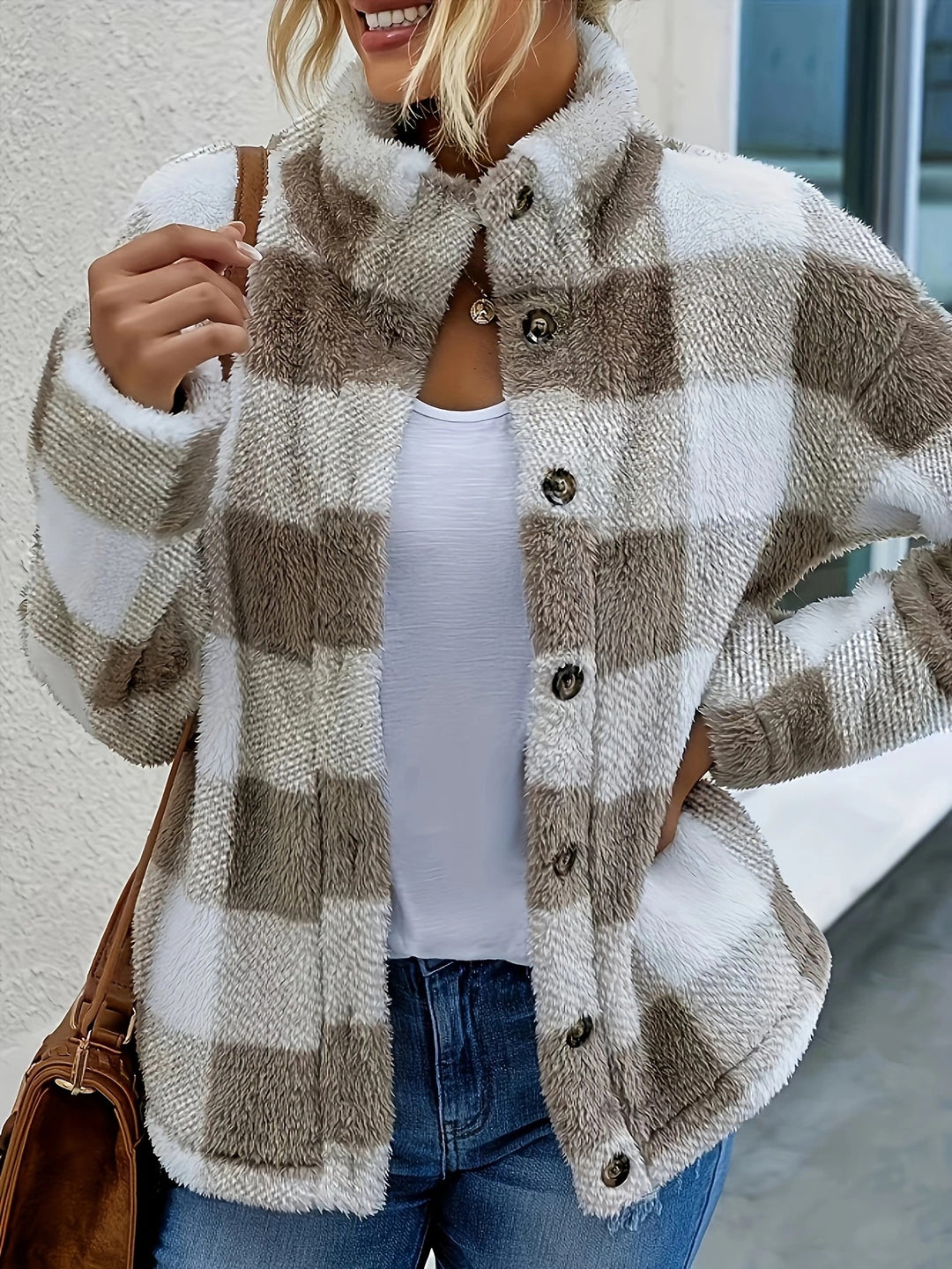 Damen Kuschelige Karojacke EB