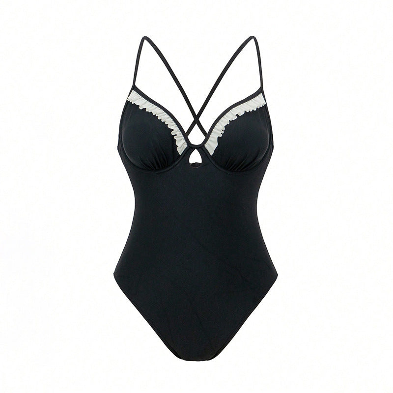 Damen Eleganter Einteiler Badeanzug mit Rüschendetails EB