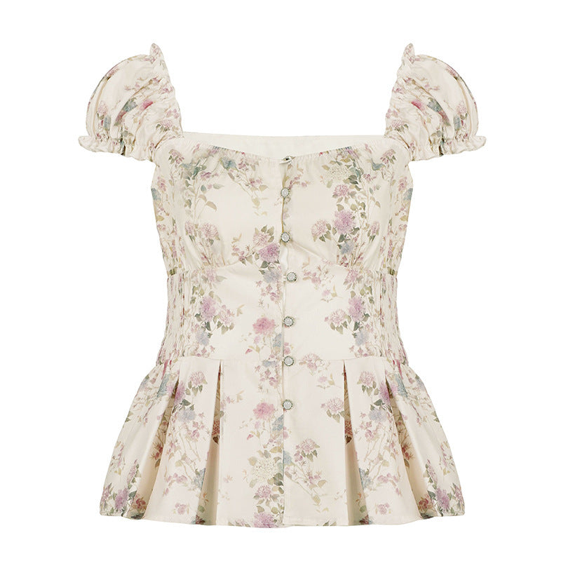 Damenbluse mit floralem Design und Rüschenärmeln EB