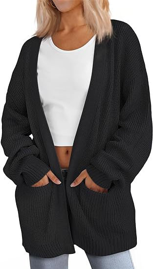 Damen Grobstrick Cardigan mit offenem Schnitt und praktischen Taschen EB