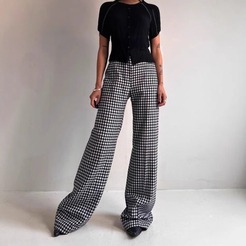 Damen Bequeme Tubenhose mit Karomuster und elastischem Bund EB