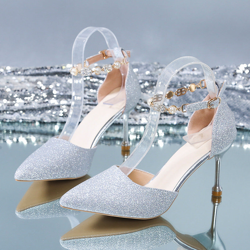 Damen elegante transparente High Heels mit glitzernden Akzenten EB