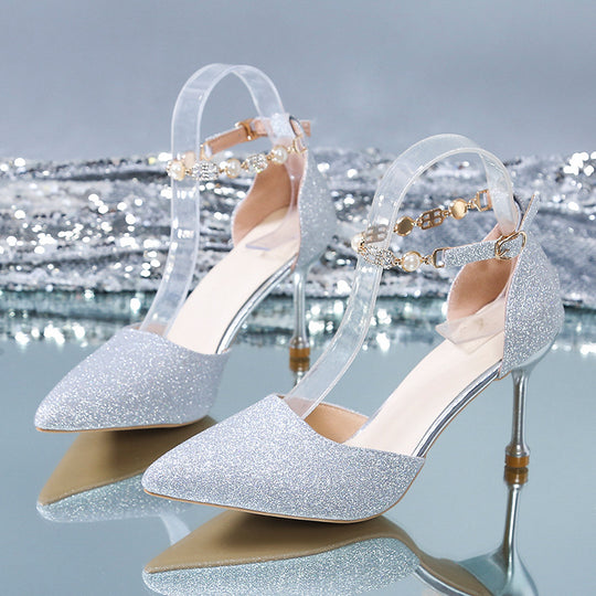 Damen elegante transparente High Heels mit glitzernden Akzenten EB