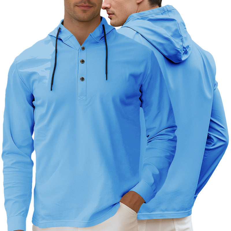 Herren nan Kapuzen-Henley Langarmshirt aus leichtem Stretchjersey mit Kordelzug EB