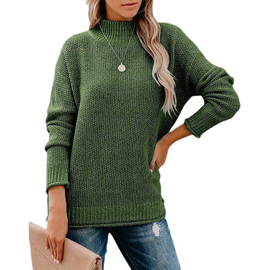 Damen Grobstrickpullover mit hohem Kragen und lässigem Schnitt EB