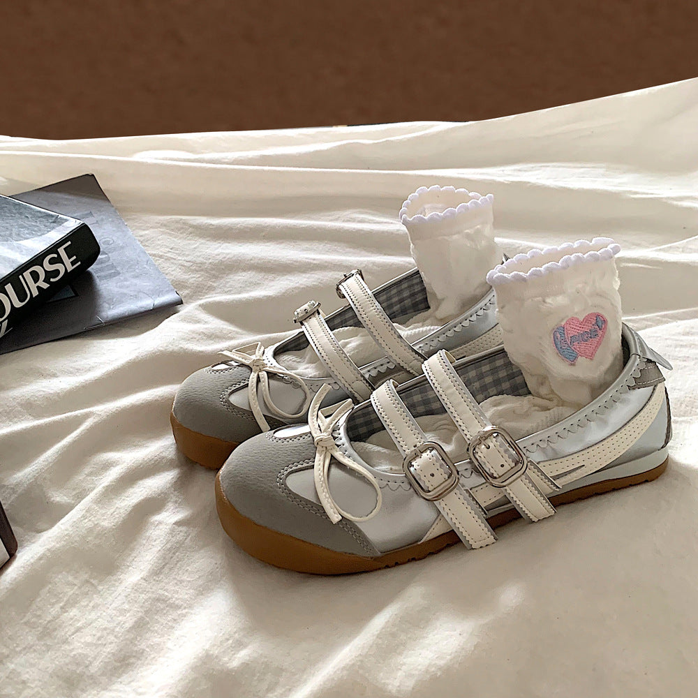 Damen Ballerinas mit modischen Riemchen und dekorativem Schleifen-Design EB