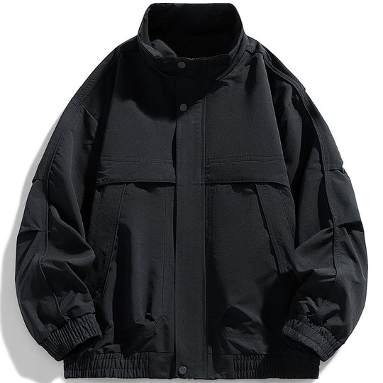 Herren urbaner Oversized Utility-Jacke mit versteckter Reißverschlussblende und elastischem Saum EB