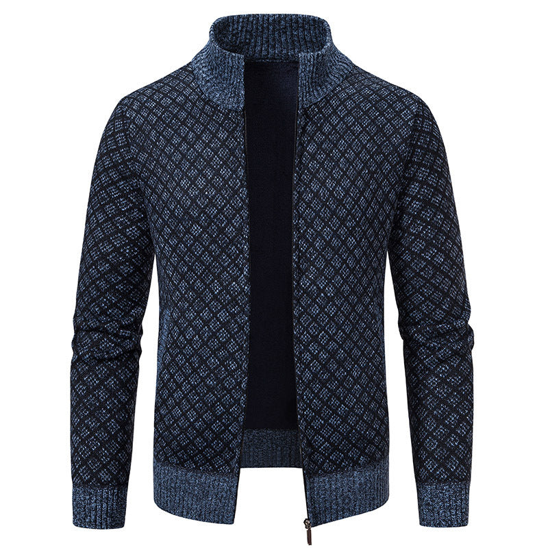 Herren moderner Strickjacke mit floralem Zopfdesign EB