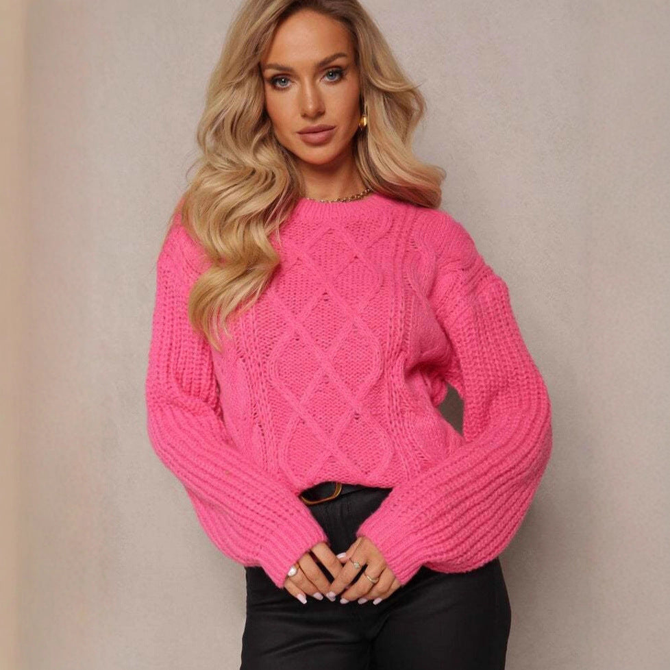 Damen lässiger Grobstrickpullover mit modernem Zopfdesign und gemütlichem Schnitt EB