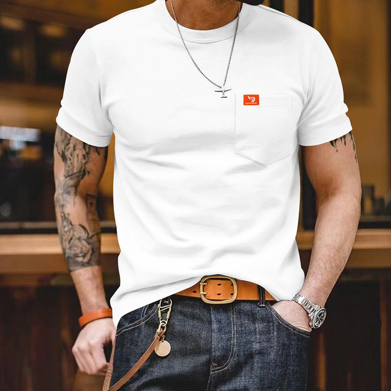 Herren klassisches Kurzarm T-Shirt mit Brusttasche aus hochwertiger Baumwolle EB