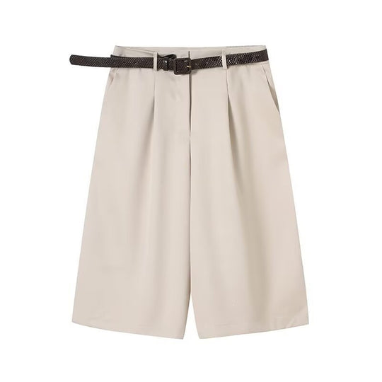 Damen elegante Hochwasser-Shorts mit geflochtenem Gürtel EB