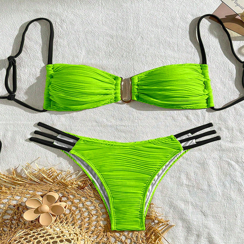 Damen Bandeau-Bikini mit Raffung und hohen Beinausschnitten EB
