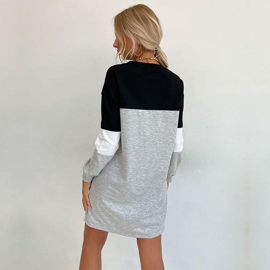 Damen Colorblock-Sweatkleid mit Rundhalsausschnitt und legerer Passform EB